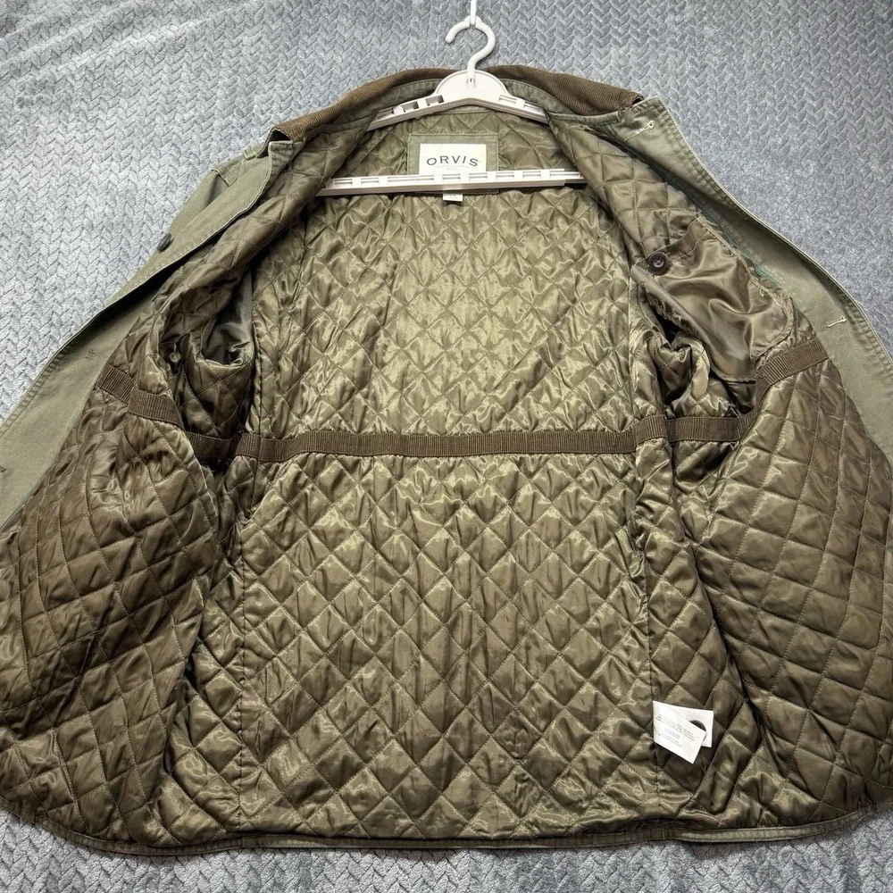 Orvis Field Jacket Men's L Olive Quilted Lined Barn Chore Coat Corduroy Collar